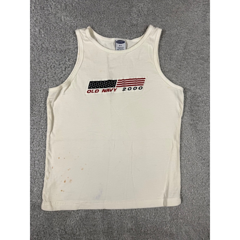 Old Navy Tank Top Kids 6/7 White Good Vintage 2000 American Flag Americana Y2K